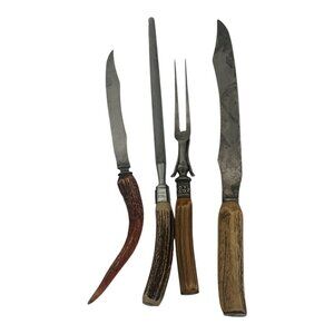 Vintage Stag Handle Carving Set Lot 3 Meriden Cutlery 1 Landers Frary & Clark